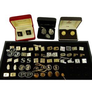 Huge Lot of Cufflinks 30 Pairs Vintage and Designer Cuff Links w Tray